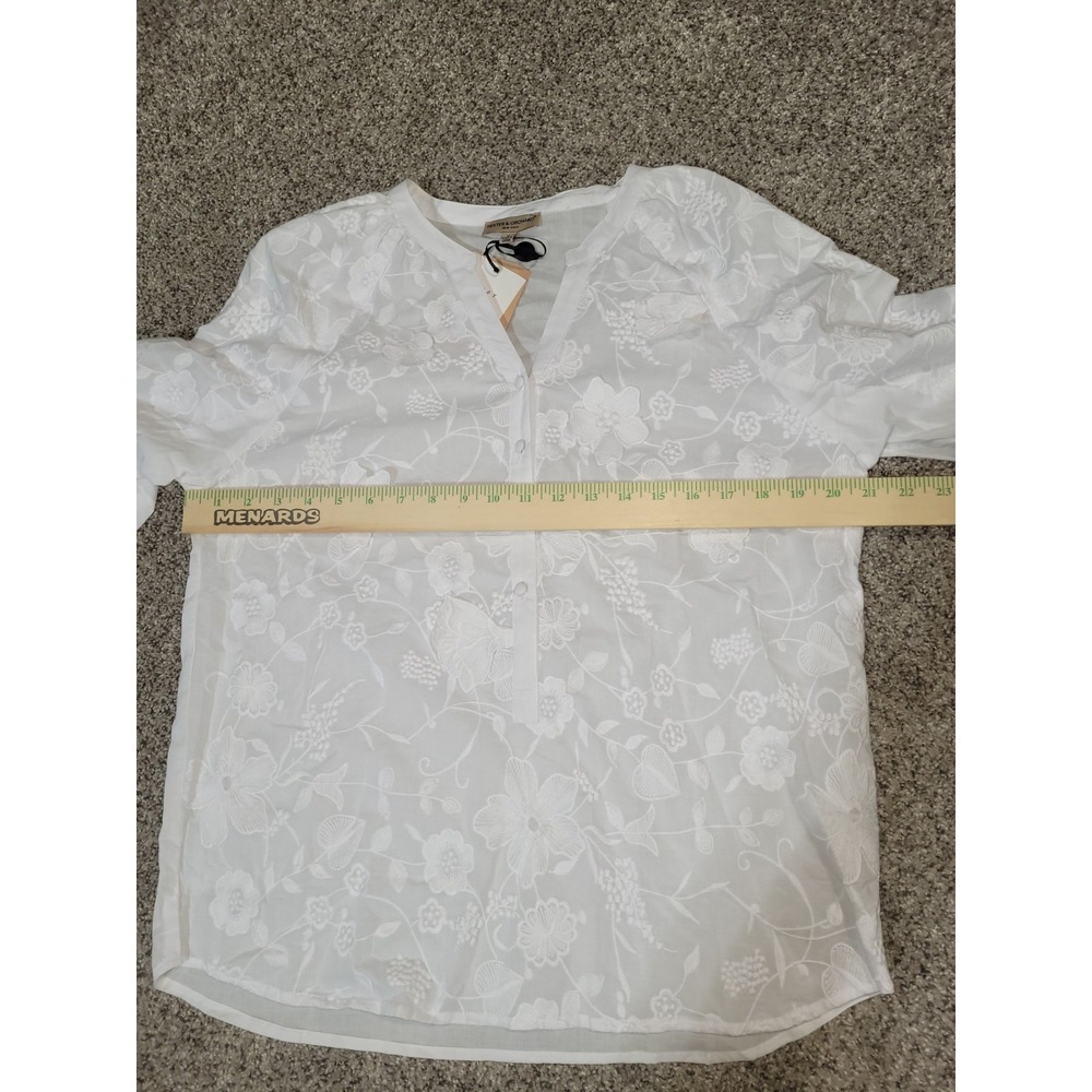 Hester Orchard Anthropologie Womens Small Embroidered Floral White Blouse Boho - Picture 7 of 13
